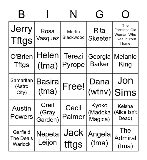 True Godverse Wiki Bingo Card