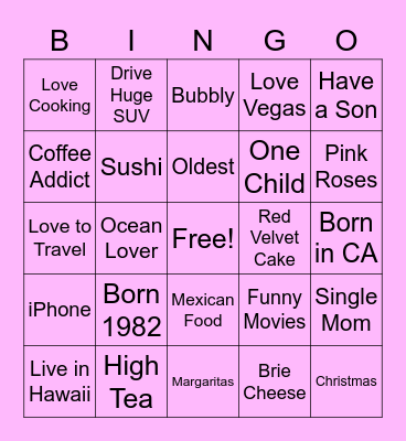 All About Me!!! Bingo Card