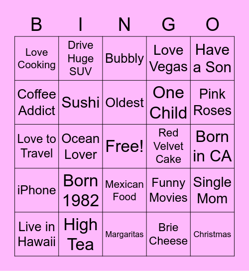 All About Me!!! Bingo Card