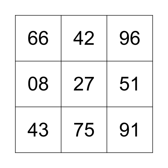 Number Bingo Card