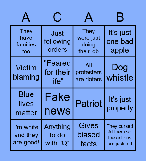 Cop And Protests Bingo Card