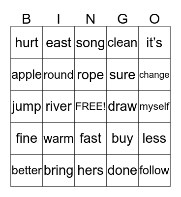 Sight Words 2.2 Bingo Card