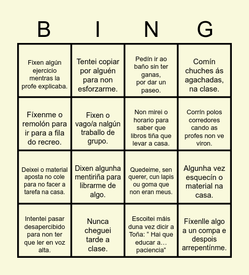 Bingo de 2ºC 2019/2020 Bingo Card