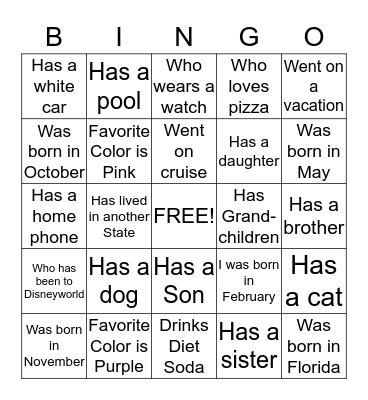 People Bingo Card