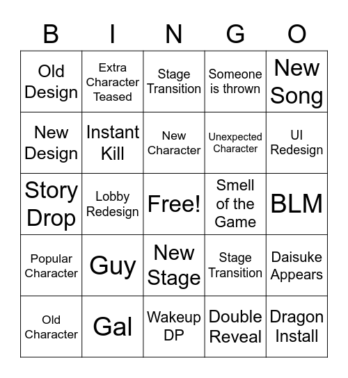 Guilty Gear Character Bingo Card