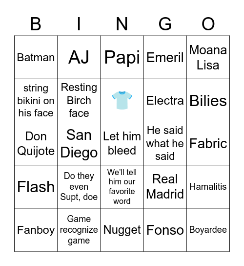 Random phrases/names Bingo Card