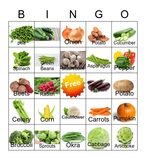 Vegetable BINGO Card