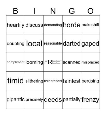 SFA Vocabulary Bingo Card