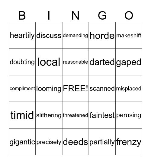 SFA Vocabulary Bingo Card