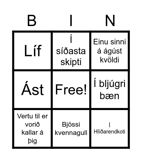 TÓNLISTARBINGÓ Bingo Card