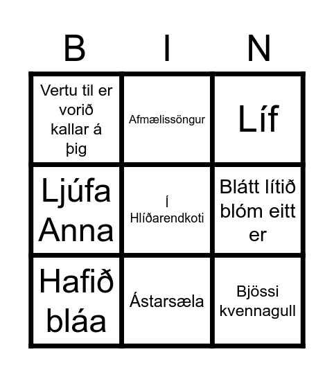 TÓNLISTARBINGÓ Bingo Card