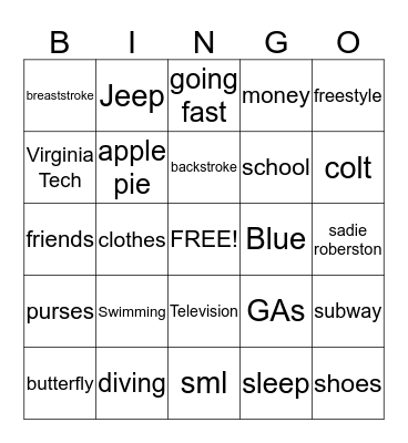 emily's Bingo Card
