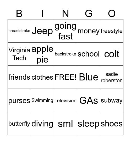 emily's Bingo Card