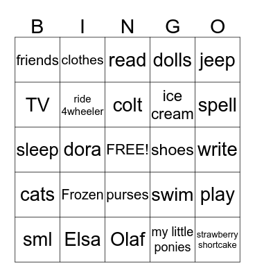 Chelsea's Bingo Card