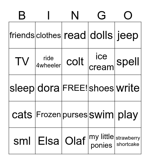 Chelsea's Bingo Card