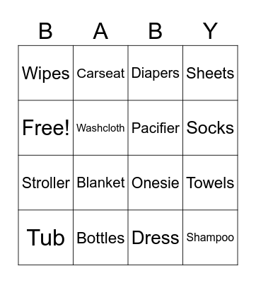 Baby Shower Bingo Card
