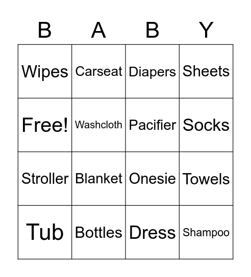 Baby Shower Bingo Card