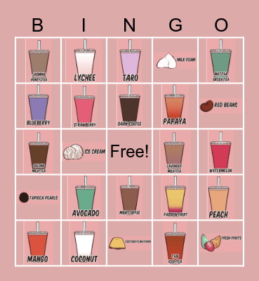 Bubble Tea Bingo Card