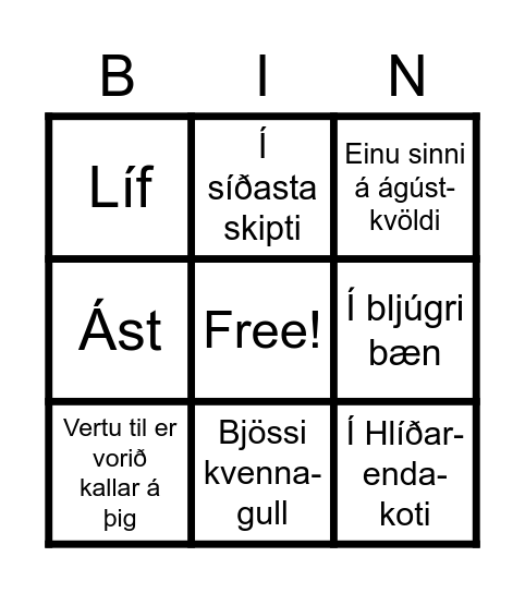 Tónlistarbingó - Íslensk lög Bingo Card