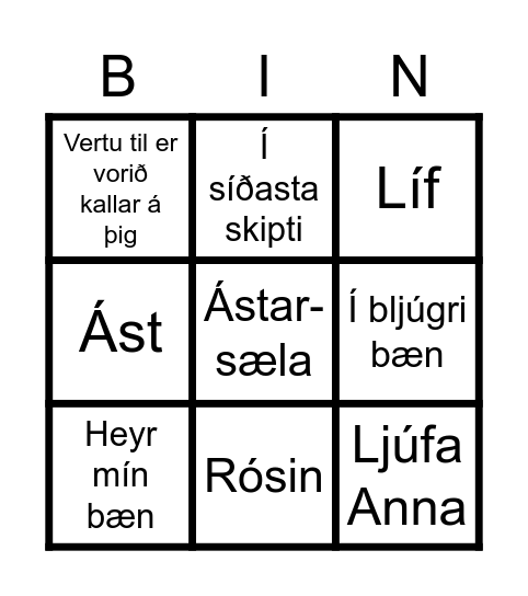 TÓNLISTARBINGÓ Bingo Card