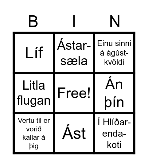 TÓNLISTARBINGÓ Bingo Card