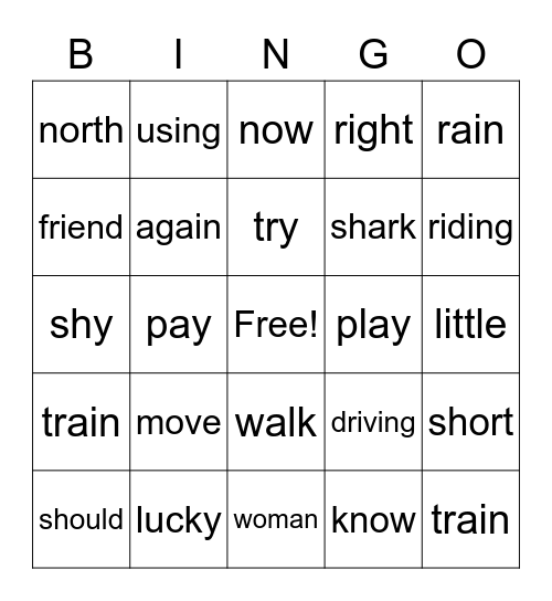 Spelling Words Bingo Card
