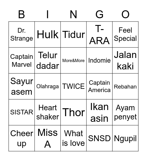 Sonchaengx's bingo Card