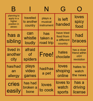 Our first get to know Bingo Card