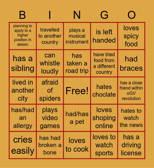 Our first get to know Bingo Card