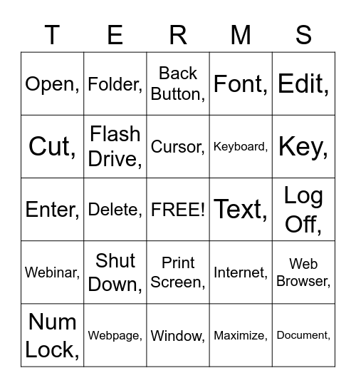 Computer Terminology Bingo Card