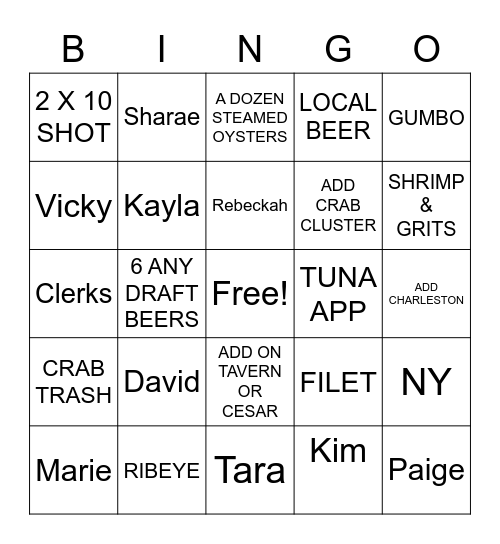 HICKORY TAVERN BINGO Card