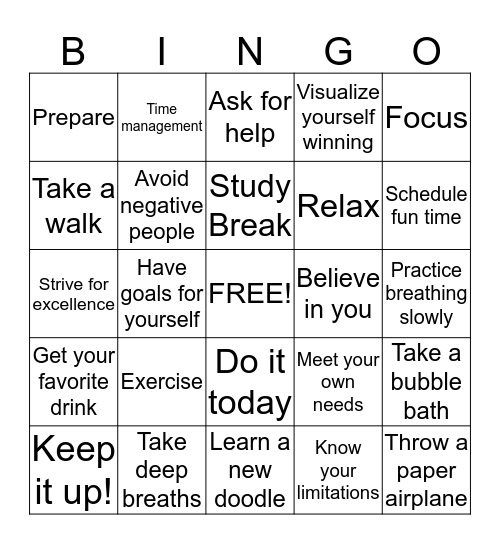 Midterm Study Session Bingo Card