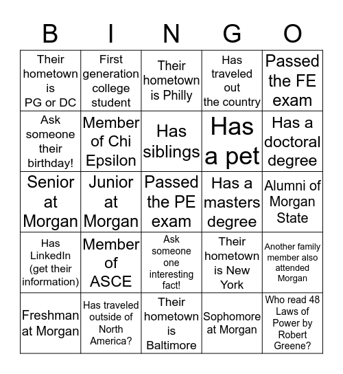 Ice Breaker Bingo Card