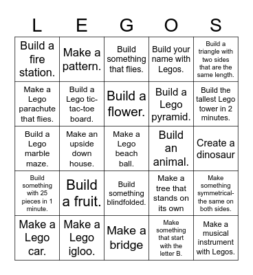 Lego Challenge Bingo Card