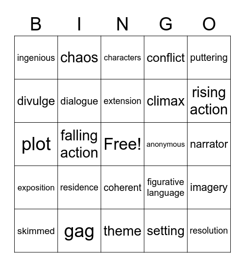 Vocabulary Bingo Card