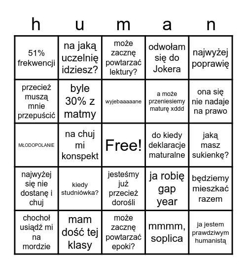 klasa maturalna bingo Card