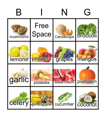 Fruits & Vegetables Bingo Card