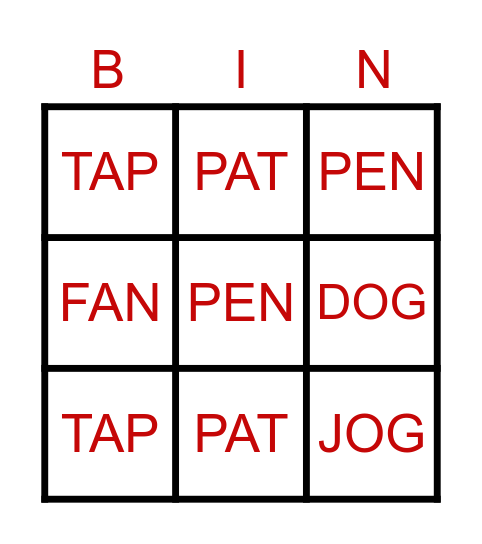LEARNING TO READ BINGO Card