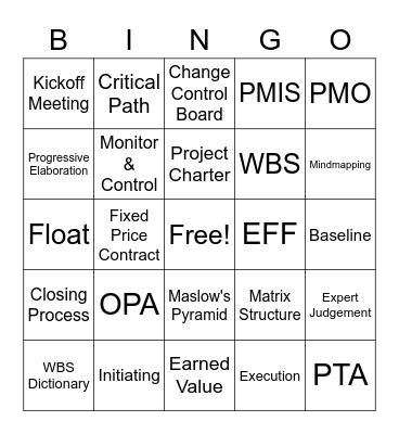 Project Management Bingo Card