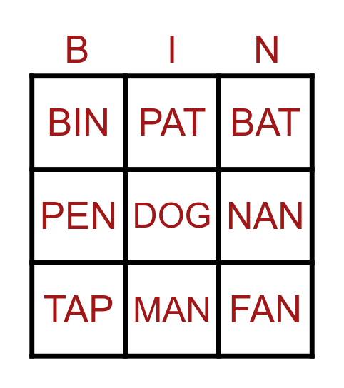 LEARNING TO READ BINGO Card