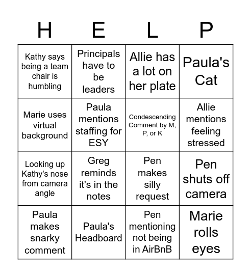 Team Chair Bingo Card