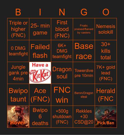 Fnatic vs Misfits Gaming Bingo Card