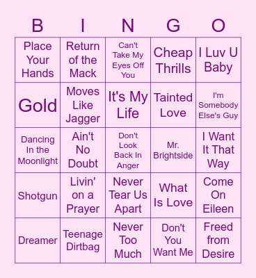 Musical Bingo Card