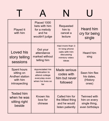 Tanmay Bhamare Bingo Card