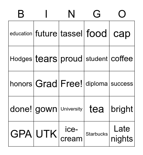 Graduation Bingo Card