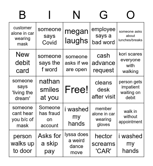 Essential Workers Bingo Card