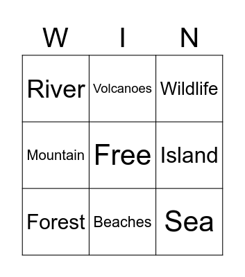 Beautiful Costa Rica Bingo Card