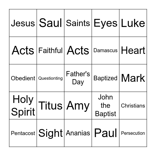 Ananias : God's Servant Bingo Card