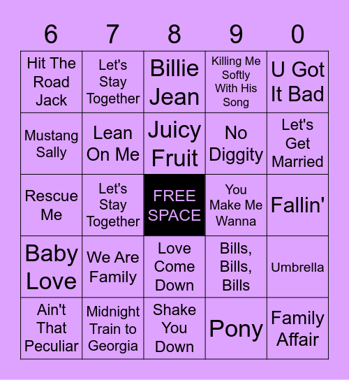 R&B/Soul Bingo Card