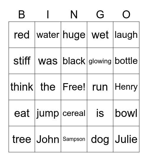 Parts of Speech Bingo Card